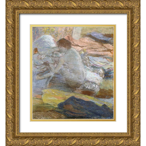 Woman Wiping Her Feet Gold Ornate Wood Framed Art Print with Double Matting by Degas, Edgar