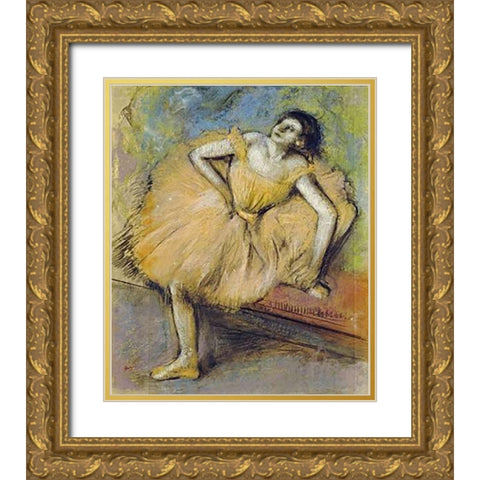 Danseuse Assise Gold Ornate Wood Framed Art Print with Double Matting by Degas, Edgar