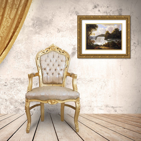 Niagara Falls Scene Gold Ornate Wood Framed Art Print with Double Matting by DeGrailly, Victor