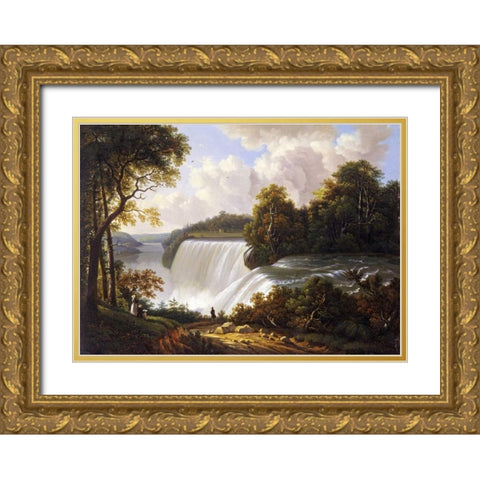 Niagara Falls Scene Gold Ornate Wood Framed Art Print with Double Matting by DeGrailly, Victor