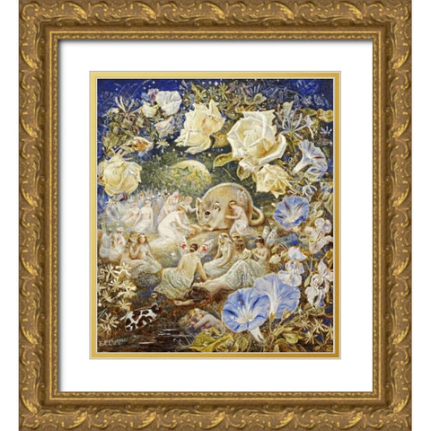 Fairies and a Field Mouse Gold Ornate Wood Framed Art Print with Double Matting by Dell, Etheline E.