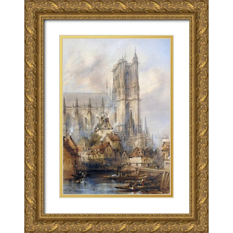 Amiens Cathedral Gold Ornate Wood Framed Art Print with Double Matting by Dibdin, Thomas Colman