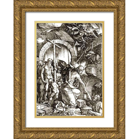 The Harrowing of Hell From The Large Passion Gold Ornate Wood Framed Art Print with Double Matting by Durer, Albrecht