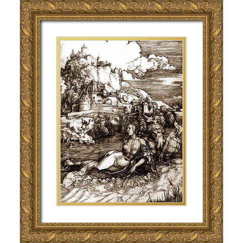 The Sea Monster Gold Ornate Wood Framed Art Print with Double Matting by Durer, Albrecht