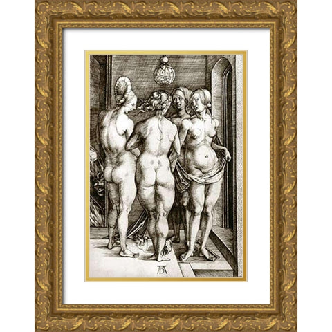 The Witches Gold Ornate Wood Framed Art Print with Double Matting by Durer, Albrecht