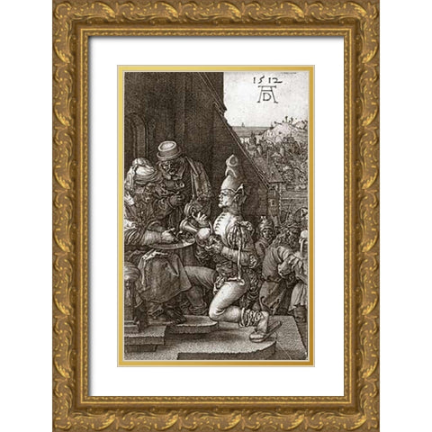 Pilate Washing His Hands Gold Ornate Wood Framed Art Print with Double Matting by Durer, Albrecht
