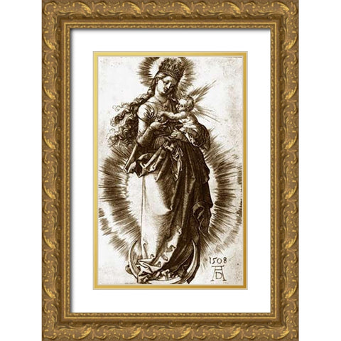 The Virgin and Child On a Crescent With a Starry Crown Gold Ornate Wood Framed Art Print with Double Matting by Durer, Albrecht