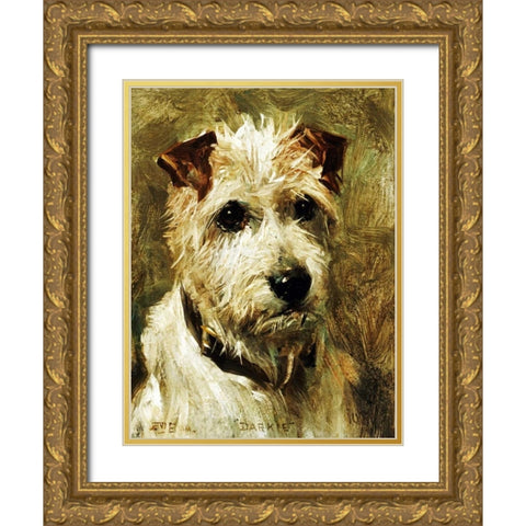 Portrait of a Terrier: Darkie Gold Ornate Wood Framed Art Print with Double Matting by Emms, John