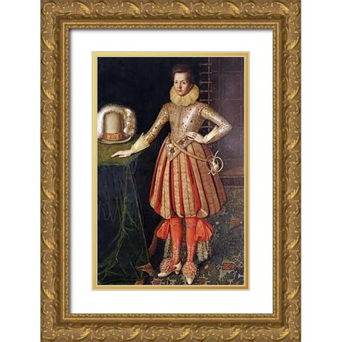 Portrait of a Gentleman Gold Ornate Wood Framed Art Print with Double Matting by English School