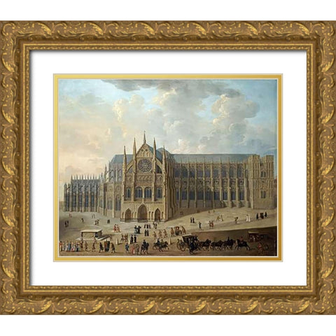 View of Westminster Abbey Gold Ornate Wood Framed Art Print with Double Matting by English School