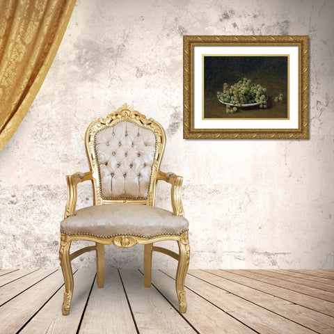 White Grapes On a Plate Gold Ornate Wood Framed Art Print with Double Matting by Latour, Henri Fantin