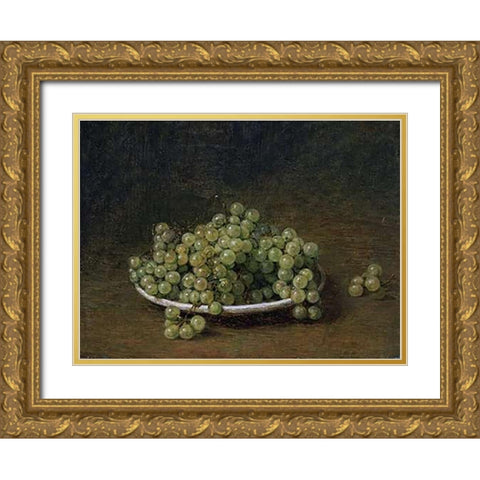 White Grapes On a Plate Gold Ornate Wood Framed Art Print with Double Matting by Latour, Henri Fantin