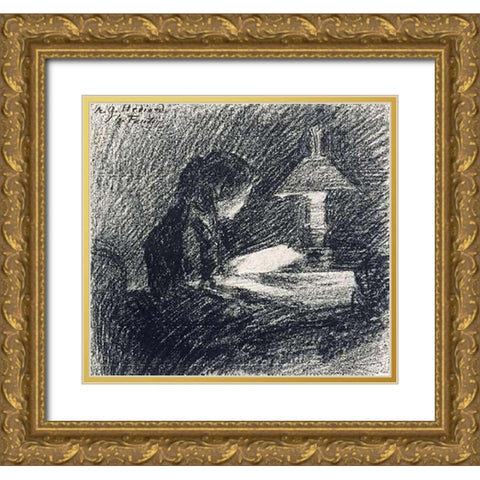The Lesson Gold Ornate Wood Framed Art Print with Double Matting by Latour, Henri Fantin