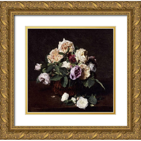 Vase De Fleurs Gold Ornate Wood Framed Art Print with Double Matting by Fantin-Latour, Henri
