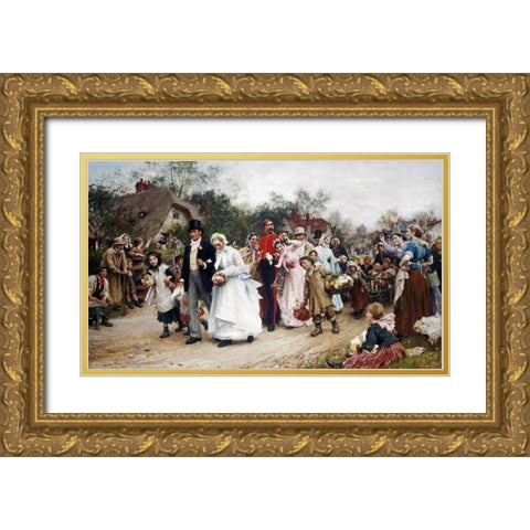 The Village Wedding Gold Ornate Wood Framed Art Print with Double Matting by Fildes, Sir Samuel Luke