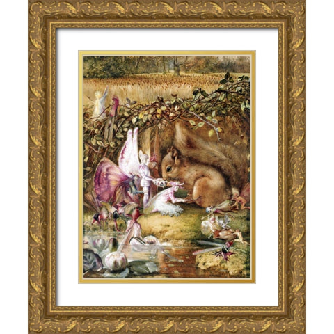 The Wounded Squirrel Gold Ornate Wood Framed Art Print with Double Matting by Fitzgerald, John Anster