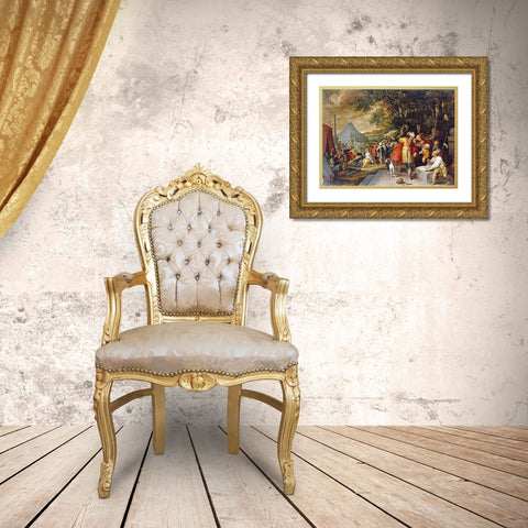 The Building of The Tower of Babel Gold Ornate Wood Framed Art Print with Double Matting by Francken, Frans II