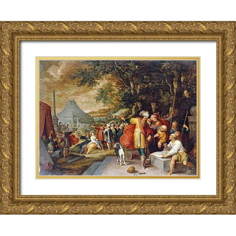 The Building of The Tower of Babel Gold Ornate Wood Framed Art Print with Double Matting by Francken, Frans II