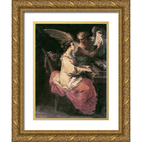 Saint Cecilia Gold Ornate Wood Framed Art Print with Double Matting by Gandolfi, Gaetano