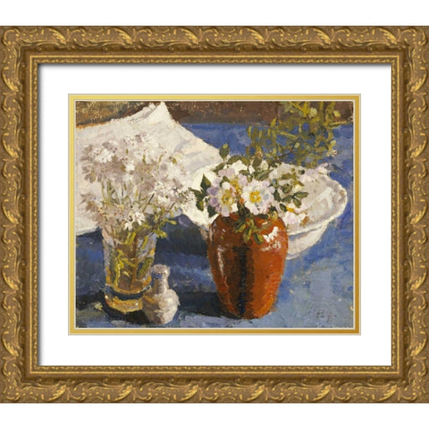 Still Life With Flowers In a Vase Gold Ornate Wood Framed Art Print with Double Matting by Gilman, Harold