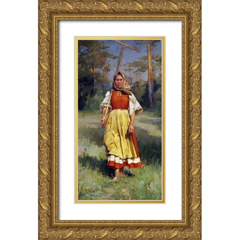 The Village Girl Gold Ornate Wood Framed Art Print with Double Matting by Gorokhoff, Ivan Lavrentievitch