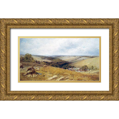 A Hot Day In The Harvest Field Gold Ornate Wood Framed Art Print with Double Matting by Gosling, William W.
