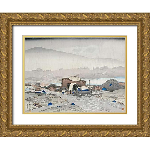 Rain at Yabakei Gold Ornate Wood Framed Art Print with Double Matting by Goyo, Hashiguchi