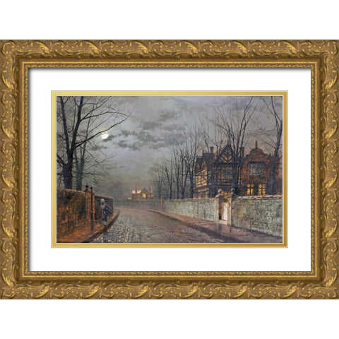 Old English House, Moonlight After Rain Gold Ornate Wood Framed Art Print with Double Matting by Grimshaw, John Atkinson