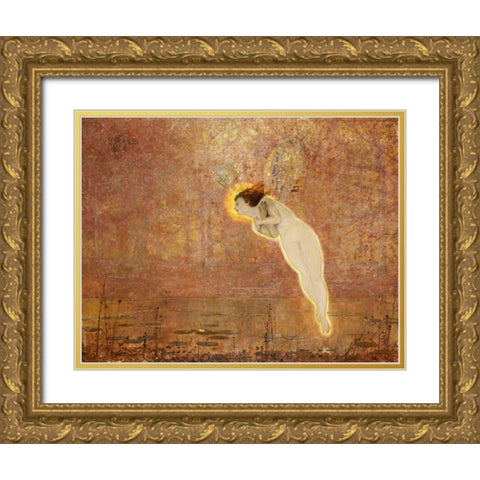 Iris Gold Ornate Wood Framed Art Print with Double Matting by Grimshaw, John Atkinson