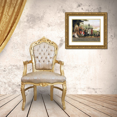 Penns Treaty With The Indians Gold Ornate Wood Framed Art Print with Double Matting by Hicks, Edward