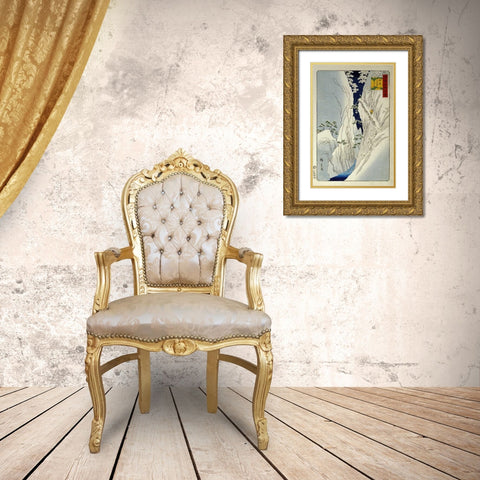 Kiso Gorge In New Snow Gold Ornate Wood Framed Art Print with Double Matting by Hiroshige