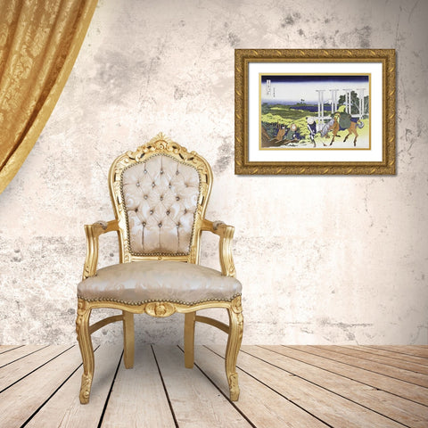 Senju In Musashi Province Gold Ornate Wood Framed Art Print with Double Matting by Hokusai