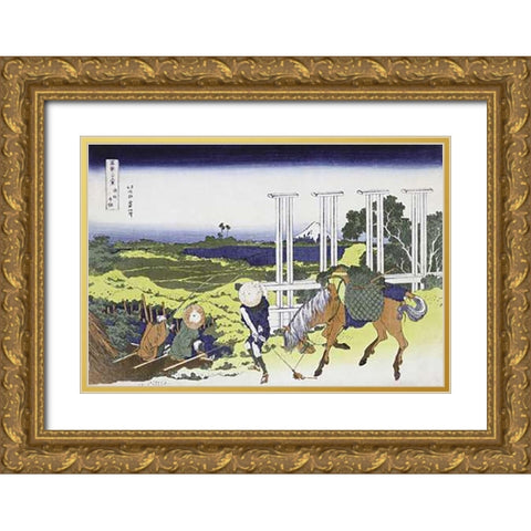 Senju In Musashi Province Gold Ornate Wood Framed Art Print with Double Matting by Hokusai