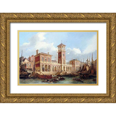 Billingsgate Market Gold Ornate Wood Framed Art Print with Double Matting by Holland, James