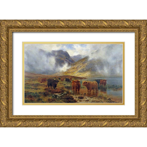 By Loch Treachlan, Glencoe, Morning Mists Gold Ornate Wood Framed Art Print with Double Matting by Hurt, Louis Bosworth