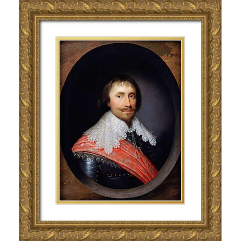 Portrait of Robert De Vere, The 19th Earl of Oxford Gold Ornate Wood Framed Art Print with Double Matting by Johnson, Cornelius