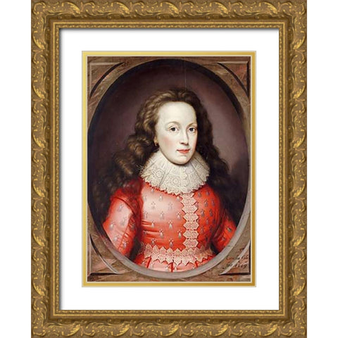 Portrait of Alathea, Countess of Arundel Gold Ornate Wood Framed Art Print with Double Matting by Johnson, Cornelius
