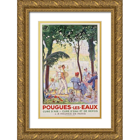 Pougues Les Eaux, PLM Gold Ornate Wood Framed Art Print with Double Matting by Jonas, F.