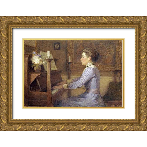 At The Piano Gold Ornate Wood Framed Art Print with Double Matting by Jones, H.E