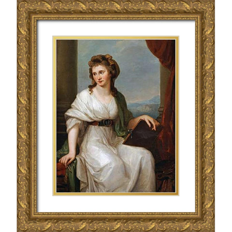 Portrait of The Artist Gold Ornate Wood Framed Art Print with Double Matting by Kauffmann, Angelica