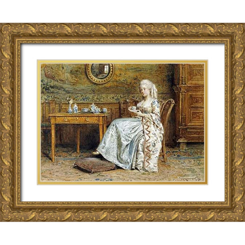 Afternoon Tea Gold Ornate Wood Framed Art Print with Double Matting by Kilburne, George Goodwin