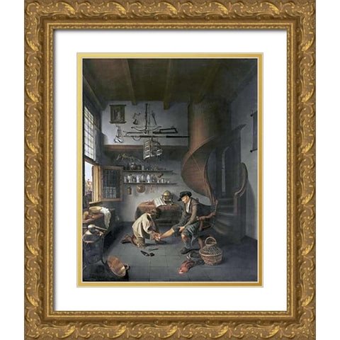 A Barber Surgeon Tending a Peasants Foot Gold Ornate Wood Framed Art Print with Double Matting by Koedijck, Isaack