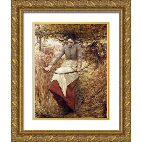 An Autumn Morning Gold Ornate Wood Framed Art Print with Double Matting by La Thangue, Henry Herbert