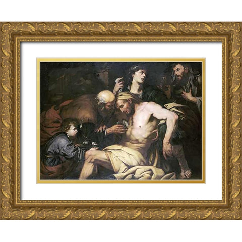 The Good Samaritan Gold Ornate Wood Framed Art Print with Double Matting by Langetti, Giovanni Battista