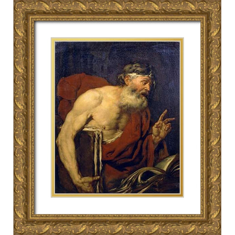 A Philosopher Gold Ornate Wood Framed Art Print with Double Matting by Langetti, Giovanni Battista
