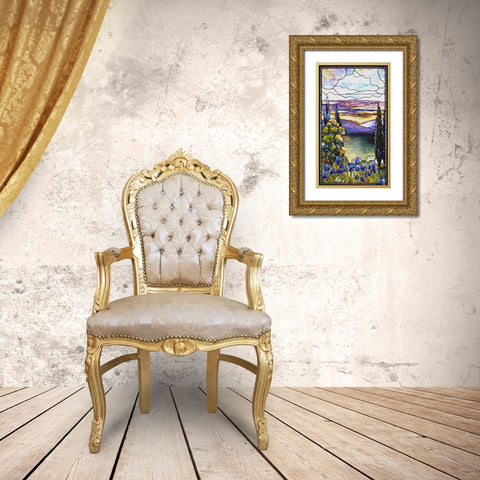 Lakeland Scene With Blue and Purple Irises Gold Ornate Wood Framed Art Print with Double Matting by Lederle
