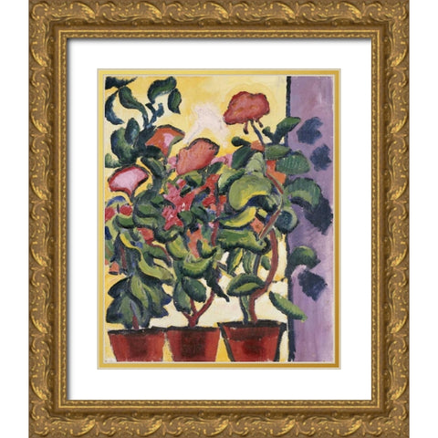 Geranium Am Fenster Gold Ornate Wood Framed Art Print with Double Matting by Macke, August