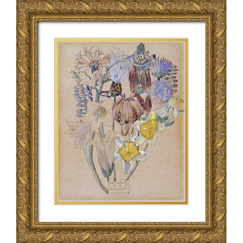 Mont Louis - Flower Study Gold Ornate Wood Framed Art Print with Double Matting by Mackintosh, Charles Rennie