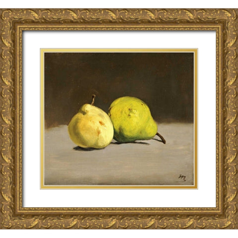 Deux poires Gold Ornate Wood Framed Art Print with Double Matting by Manet, Edouard