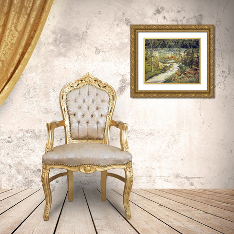 The Bench, Garden at Versailles Gold Ornate Wood Framed Art Print with Double Matting by Manet, Edouard